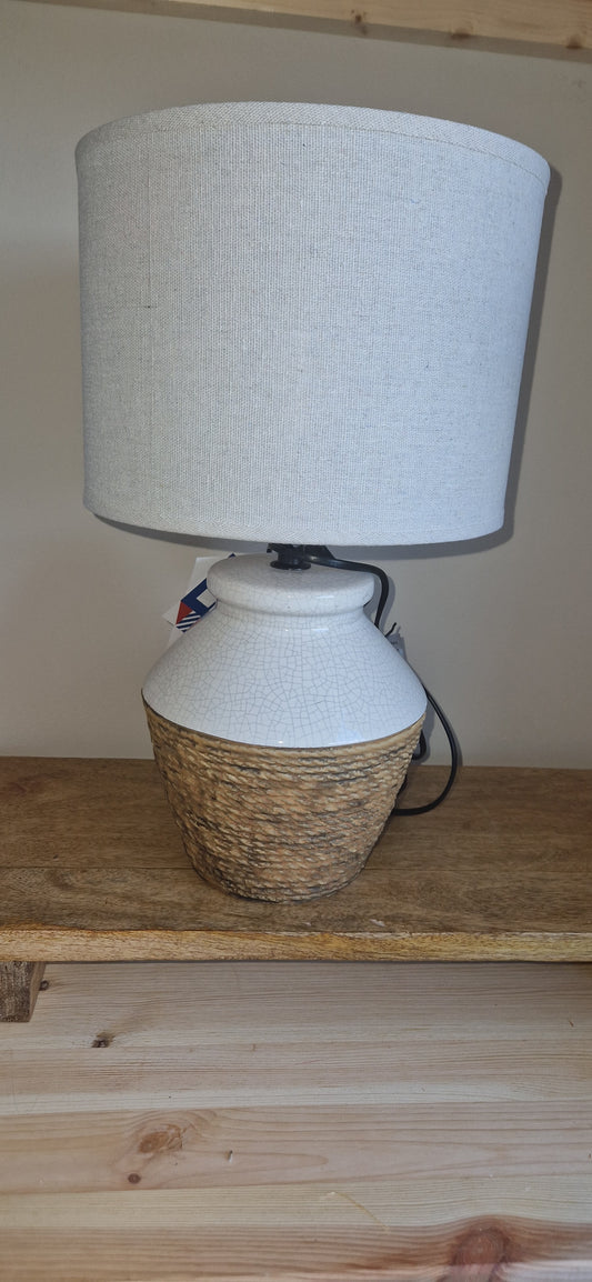 Ceramic Lamp with rope detail. White