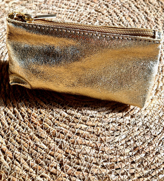 Iridescent Gold Leather Make up Bag