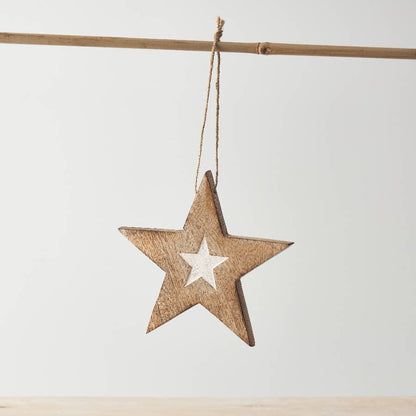 Star Hanging Decoration with Whitewash Star, 13.5cm