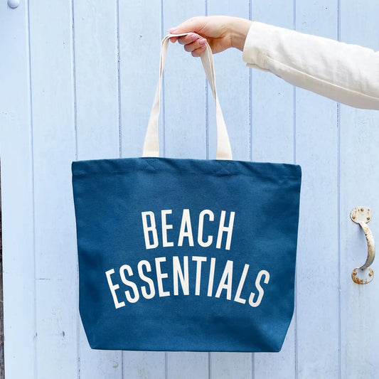 Beach Essentials - Ocean Blue Canvas Tote Bag by Alpahabet Bags