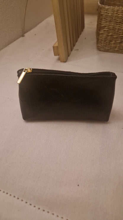 Iridescent Black Leather Make Up Bag