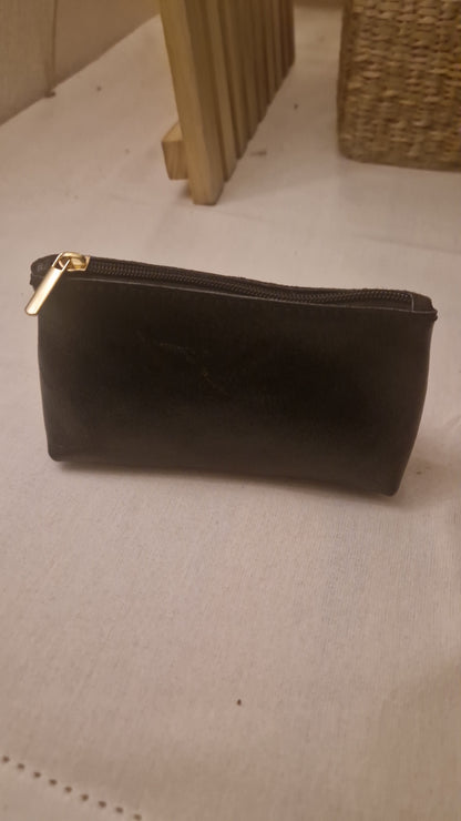 Iridescent Black Leather Make Up Bag