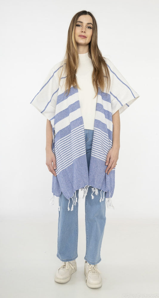 Beach Kimono with Twisted Fringe Finish. Blue