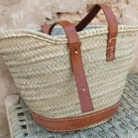 Reinforced Palm Bag with Leather Base and Leather Handle 47 x 29cm