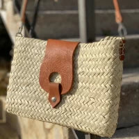 Palm and Leather Crossbody Bag 30 x 22cm