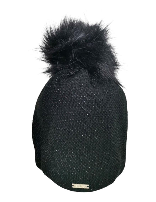 Ladies Lurex, fleece lined hat with removable pom pom