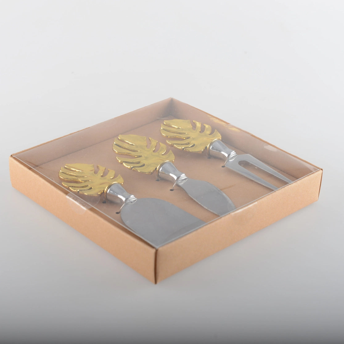 Set of 3 Gold Palm leaf design cheese knives by Aulica