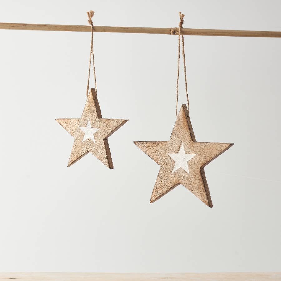 Star Hanging Decoration with Whitewash Star, 13.5cm