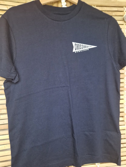 Crosshaven T Shirt. Childrens. Navy with White logo.